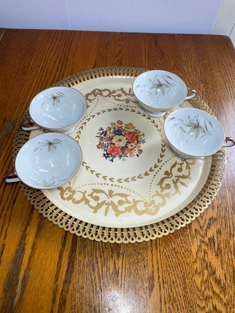 Hollywood Regency Tray Social Supper Floral Serving Tray