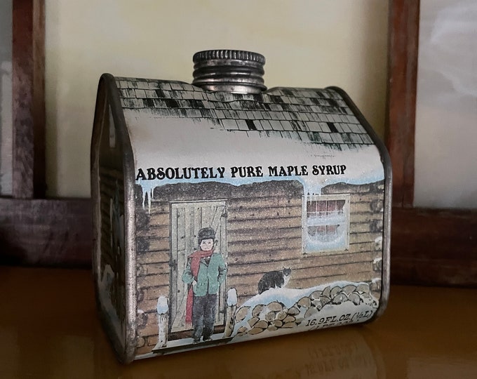 Absolutely Pure Maple Syrup Log Cabin Tin Etsy