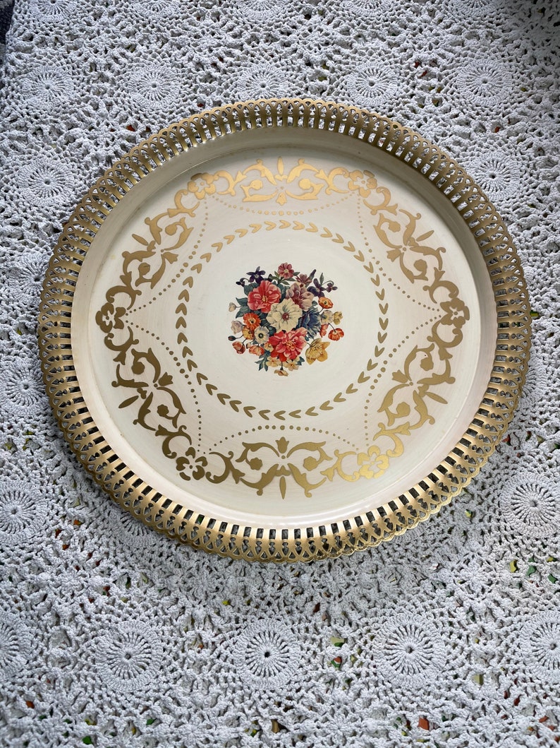 Hollywood Regency Tray Social Supper Floral Serving Tray