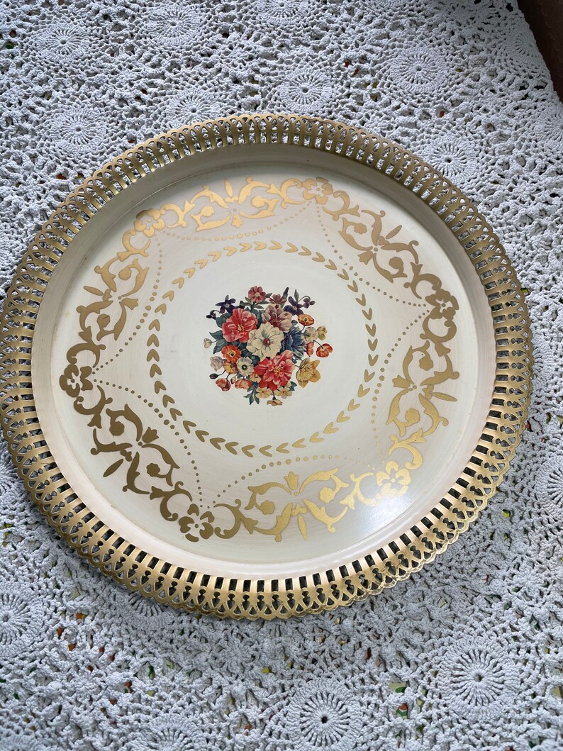 Hollywood Regency Tray Social Supper Floral Serving Tray