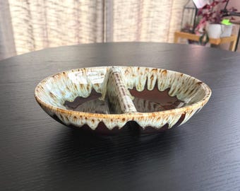 Midcentury Drip Glaze Divided Serving Dish