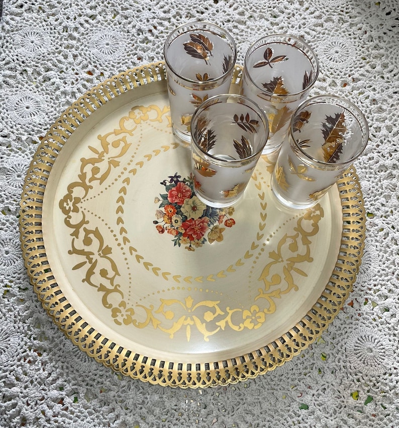 Hollywood Regency Tray Social Supper Floral Serving Tray