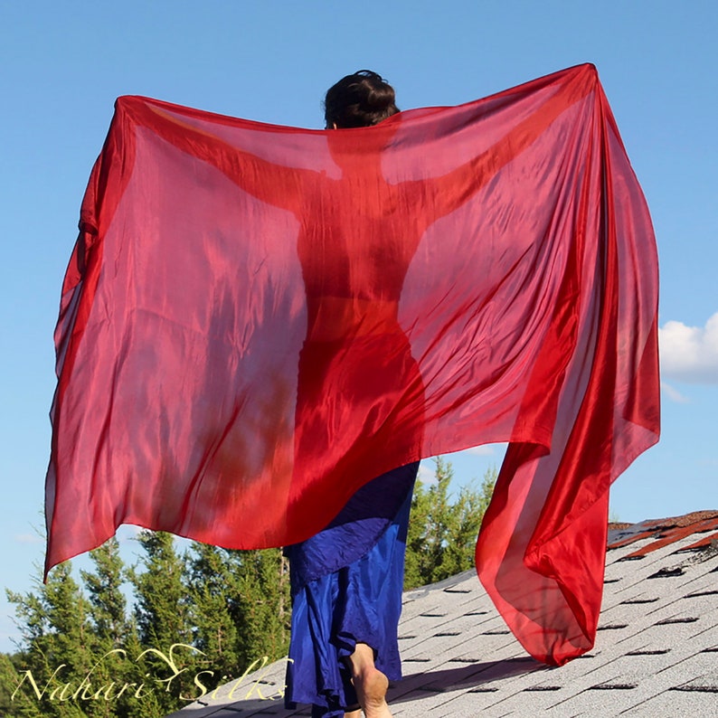 Nahari Silks Womens 100% Silk Dance Scarves Veils Shawls Wraps Solid Colors Deep Red image 3
