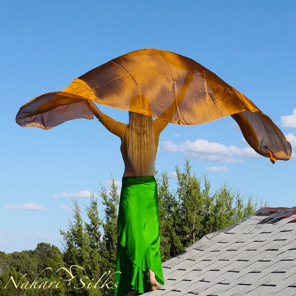 Nahari Silks Echarpes de danse 100 % soie pour femmes Voiles Châles Châles Couleurs unies Doré