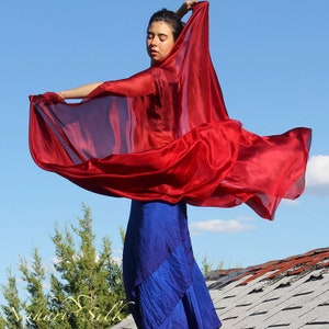 Nahari Silks Womens 100% Silk Dance Scarves Veils Shawls Wraps Solid Colors Deep Red image 1
