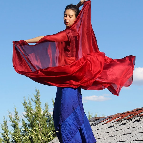 Nahari Silks Echarpes de danse 100 % soie pour femmes Voiles Châles Châles Couleurs unies Rouge foncé