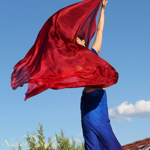 Nahari Silks Womens 100% Silk Dance Scarves Veils Shawls Wraps Solid Colors Deep Red image 4
