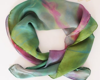 Hand dyed Silk Neck Scarf, 6 mm Silk, Hand Sewn, Candy Green