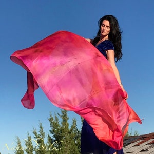 Nahari Silks Womens 100% Silk Dance Scarves Veils Shawls Wraps Marbled Color Fire