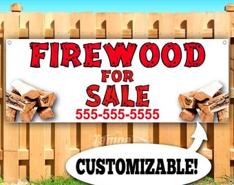 FIREWOOD for Sale 13 oz Heavy Duty Vinyl Banner Sign with Metal Grommets Flag, Store Many Sizes Available New Advertising