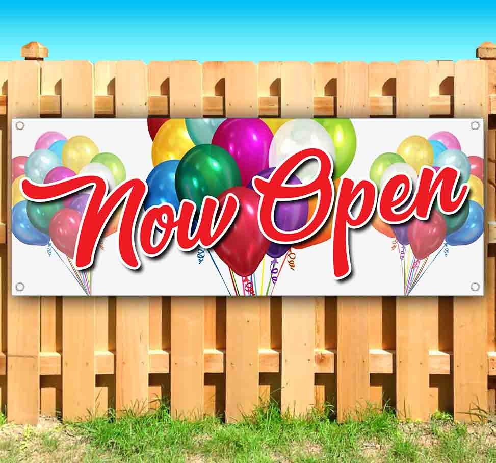 Non-Fabric Heavy-Duty Vinyl Single-Sided with Metal Grommets Now Open 13 oz Banner Non-Fabric Heavy-Duty Vinyl Single-Sided with Metal Grommets Now Open 13 oz Banner