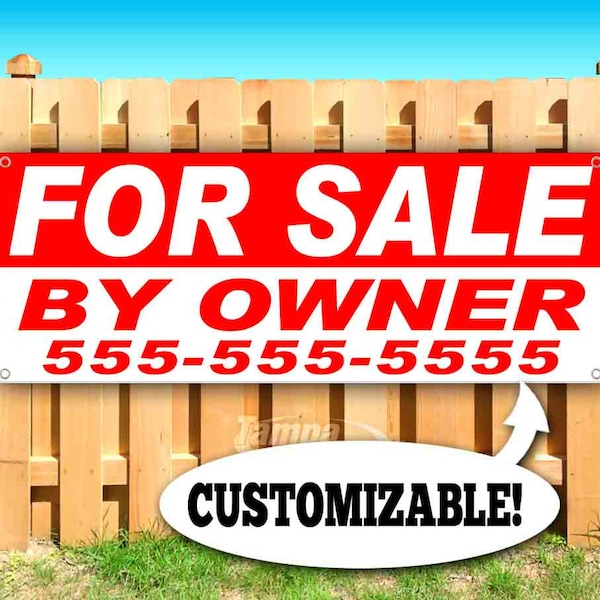 For Sale By Owner Custom Phone 13 oz heavy duty vinyl banner sign with metal grommets, new, store, advertising, flag(many sizes)