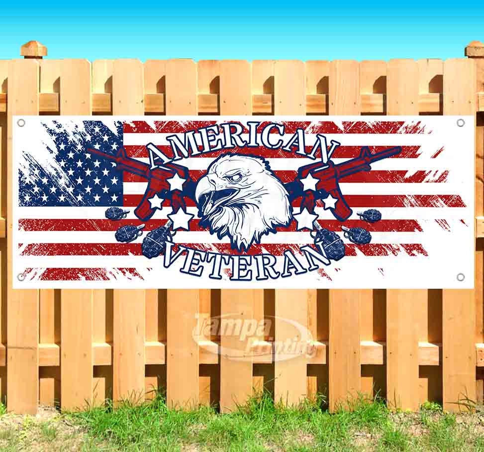 American Veteran 13 oz Banner Non-Fabric Heavy-Duty Vinyl Single-Sided with Metal Grommets American Veteran 13 oz Banner Non-Fabric Heavy-Duty Vinyl Single-Sided with Metal Grommets