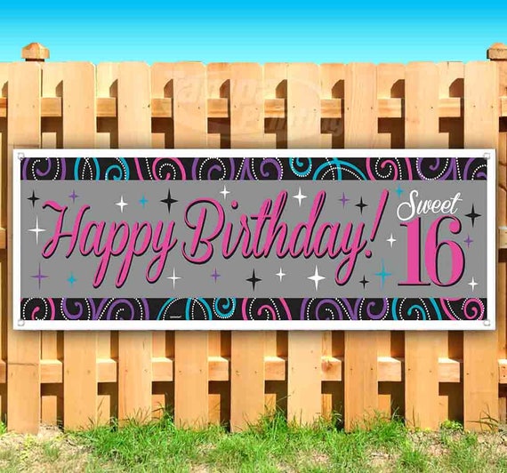 Happy Birthday Sweet 16 Heavy Duty Vinyl Banner With Grommets Etsy