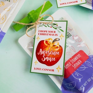 Applesauce Christmas Printable Tag, Christmas Tag, Awesome Sauce Christmas Gift Tag, Holiday Daycare Tags, Merry Christmas Digital Download