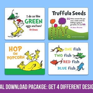 LECTURA EN TODO EL ESTADO UNIDO, etiquetas del Dr. Seuss, libro imprimible del Dr. Seuss, un pez, dos peces, lectura del Dr. Seuss en todo el país, descarga digital del Dr. Seuss