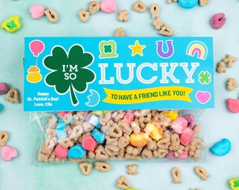 Lucky Charms St. Patrick's Day Printables, Lucky to Have a Friend Like You, gift tag, St. Patrick's Day Class Treats, Editable PDF
