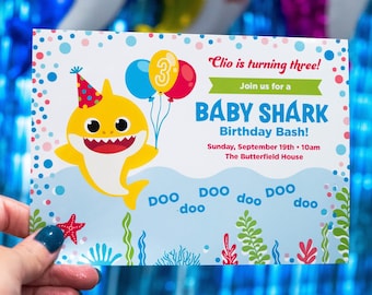 Baby Shark Birthday Invitation, Edit Yourself in CANVA, Baby Shark Invitation, Baby Shark Invite, Baby Shark pinkfong, Digital Download