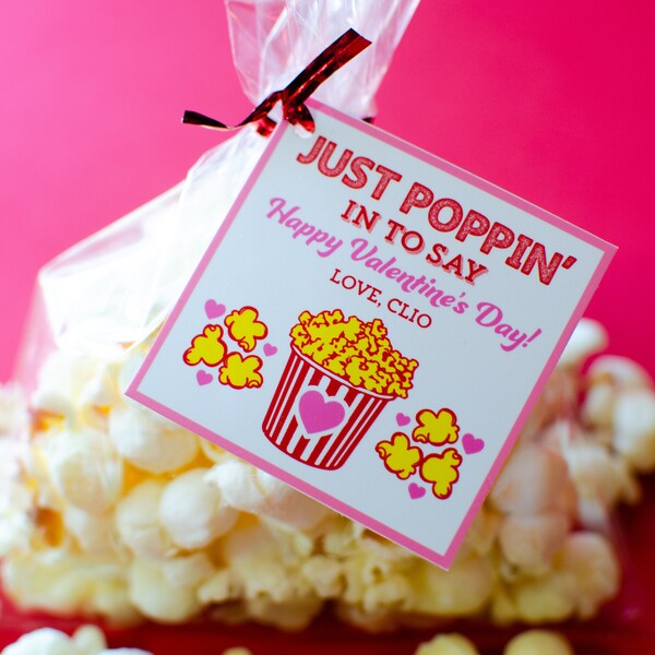 Valentine's Day Card, Valentine's Day Popcorn Tag, Circle or Square Valentine's Day Tag,  Printable Valentine's Day Cookie Tag - Popcorn