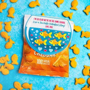 Valentinstagskarte, Schule-Valentinstag-Tag, Goldfisch-Tag, Snack-Valentinstag-Karte, Kindergarten-Valentinstag-Vorschul-Tag, in CANVA bearbeitet