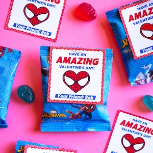 Valentinstagskarte, Valentinstag Spiderman Tag, Spidey Valentinstag Tag, druckbarer Valentinstag Spiderman, Namen bearbeiten in CANVA