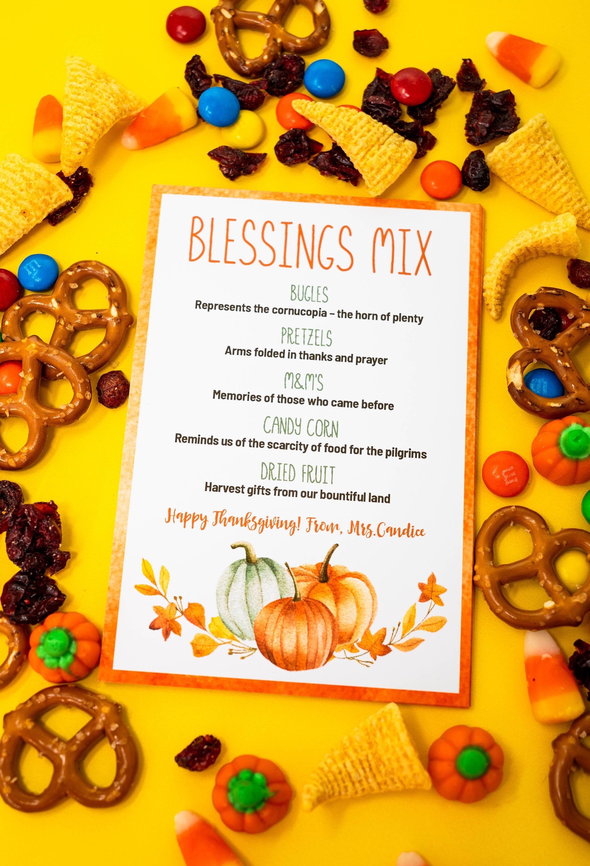 thanksgiving blessing mix treat bag card, thanksgiving printable