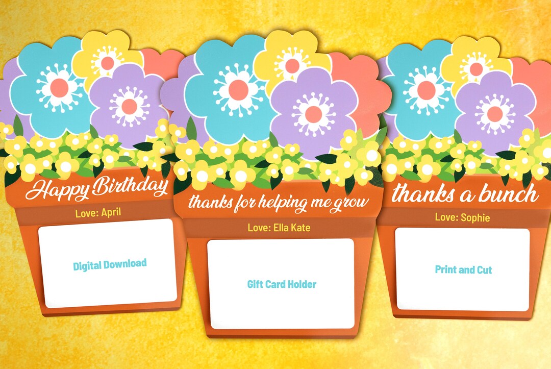 Flower Pot Gift Card Holder, Teacher Gift Card Holder, Birthday Gift