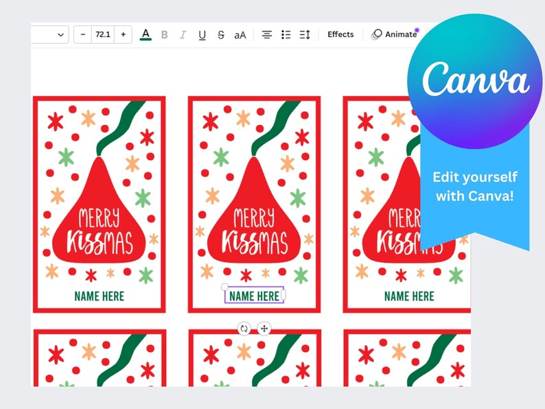 Merry Kissmas Printable Tag, Christmas Tag, Hershey's Kiss Christmas