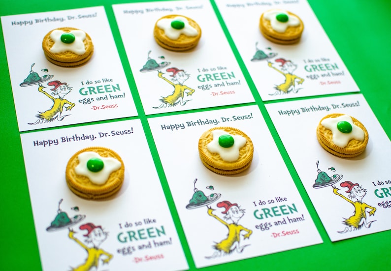 Dr. Seuss Treat Bag Card, Dr. Seuss Printable, Green eggs and ham cookie card, Dr. Seuss Read Across America, Dr. Seuss Digital Download image 1