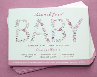 Pink Baby Brunch Invitation, Edit Yourself in CANVA, Girl Baby Shower, Brunch for Baby Invite, Floral Shower Invite, Edit and Printable
