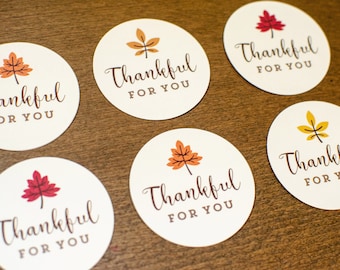 Thankful For You Tags, Leaf Tags, Thanksgiving Favor Tags, Thanksgiving Gift Tags, Thanksgiving Cookie Tags, Circle Gift Tags