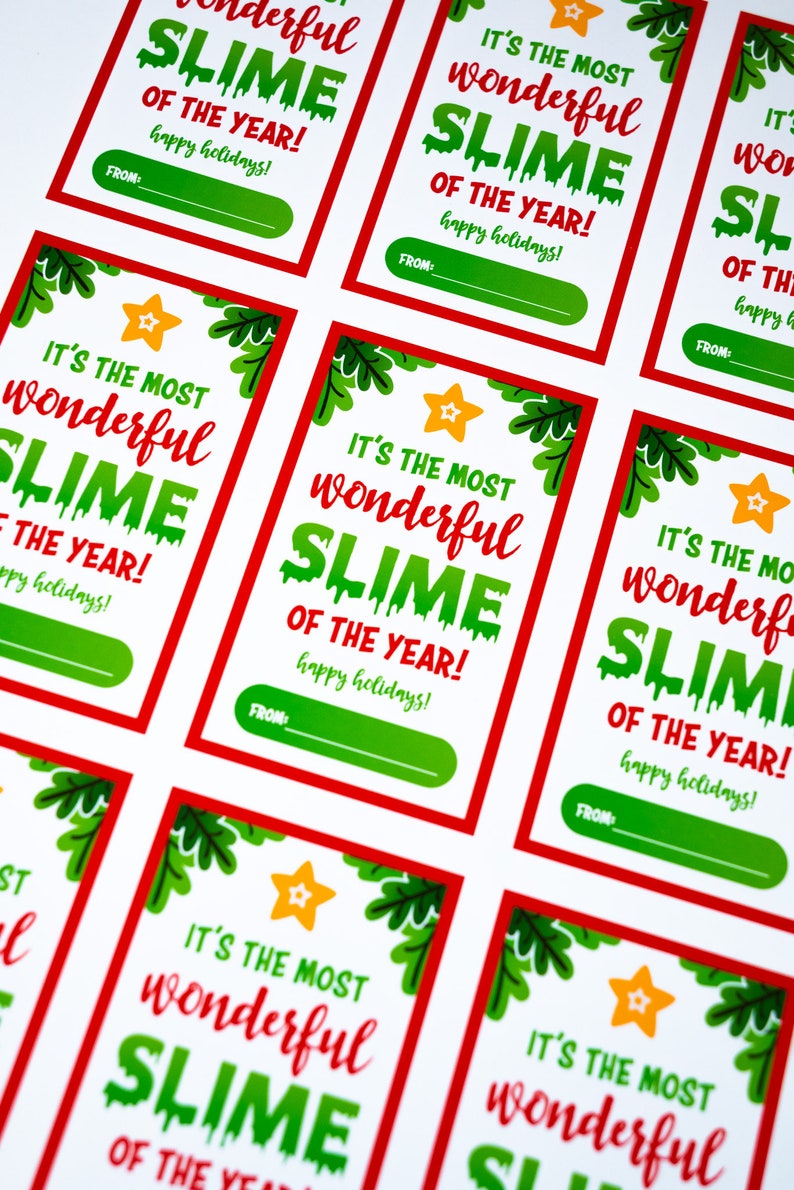 Slime Christmas Printable Tag, Slime Holiday Tag, It's the most wonderful SLIME Gift Tag, Slime Tags, CANVA template, Digital Download image 1
