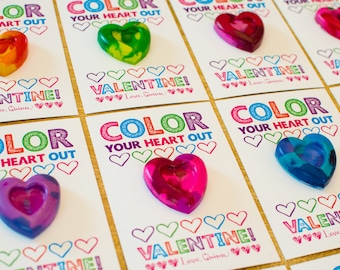 Valentine&#39;s Day Card, Valentine&#39;s Day Crayon Card, Valentine&#39;s Day Digital Download, Color Your Heart Out Valentine Card