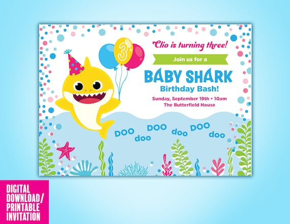 Invitación de cumpleaños de Baby Shark, edítate en CANVA, invitación de Baby  Shark, invitación de Baby Shark, Baby Shark pinkfong, descarga digital -   España