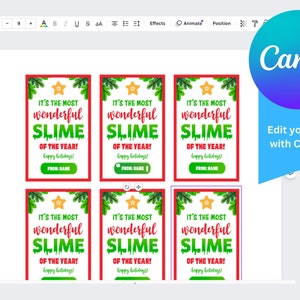 Slime Christmas Printable Tag, Slime Holiday Tag, It's the most wonderful SLIME Gift Tag, Slime Tags, CANVA template, Digital Download image 2