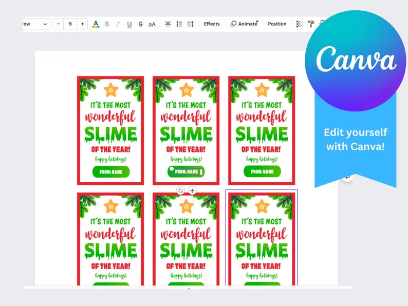 Slime Christmas Printable Tag, Slime Holiday Tag, It's the most wonderful SLIME Gift Tag, Slime Tags, CANVA template, Digital Download image 2