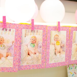 Sprinkle Photo banner, Donut Banner, 12 months, 1st Birthday, Photo Banner Girl Birthday, Birthday Banner, Instant Download, 5x7