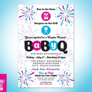 Fireworks Gender Reveal Invitation, Summer Gender Reveal Invitation, BBQ Gender Reveal, Sparkler Gender Reveal Invite