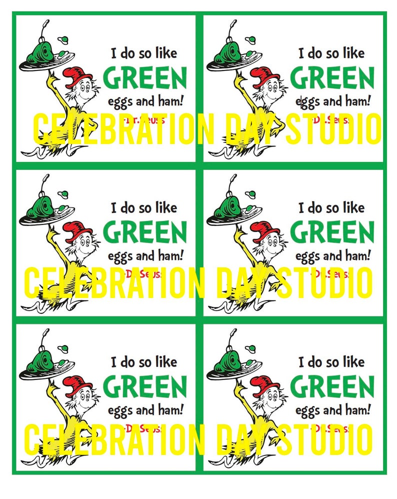 Dr. Seuss Treat Bag Card, Dr. Seuss Printable, Green eggs and ham cookie card, Dr. Seuss Read Across America, Dr. Seuss Digital Download image 4