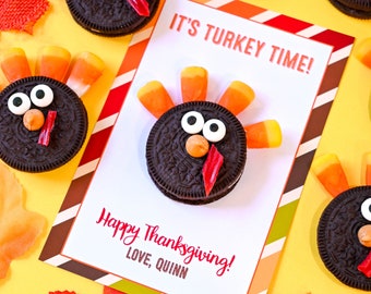 Thanksgiving Cookie Card, Thanksgiving Printable, Turkey Cookie Card, Turkey Time Gift Tag, Digital Download, CANVA Template, Edit Yourself