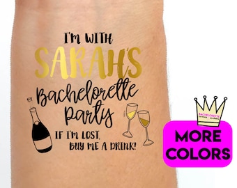 Personalized Bachelorette Tattoos, team bride tattoos, bridal party tattoos, if lost buy me a drink, custom brides name temporary tattoos