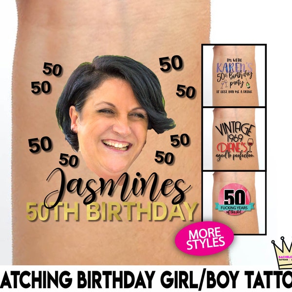 50th Birthday Party Tattoo Favors | 50th birthday for women, for man, custom tattoo, personalized tattoo, temporary tattoos, face tattoo