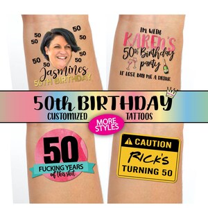 50th Birthday Party Favors | 50 and fabulous, fifty and fabulous, cheers to 50 years, 50th birthday for women, for men, custom tattoos, gift
