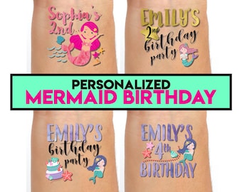 Mermaid theme birthday party tattoos personalized name mermaid party mermaid invitation first birthday kids birthday party mermaid cake