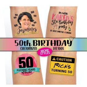 50th Birthday Tattoos, Fifty & Fabulous, 50 and Fabulous, 50th Birthday Party, Personalized Temporary Tattoos Customized Party Favors Fab 50