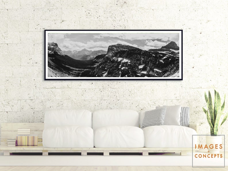 Black and White Panoramic Print Mountain Home Decor Large Etsy