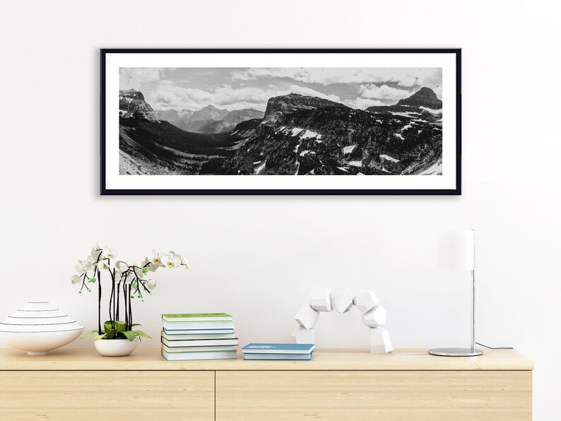 Black and White Panoramic Print Mountain Home Decor Large Etsy