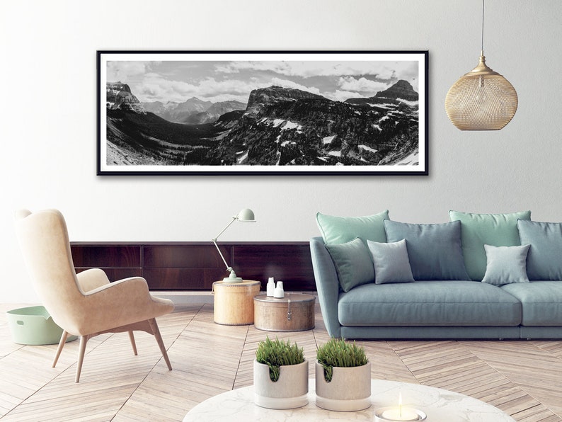 Black and White Panoramic Print Mountain Home Decor Large Etsy