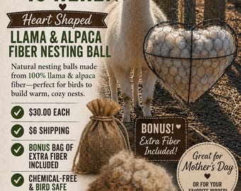 Heart-Shaped Bird Nesting Ball | Llama & Alpaca Fiber | Natural Nesting Material | Backyard Bird Gift | Mother’s Day Gift
