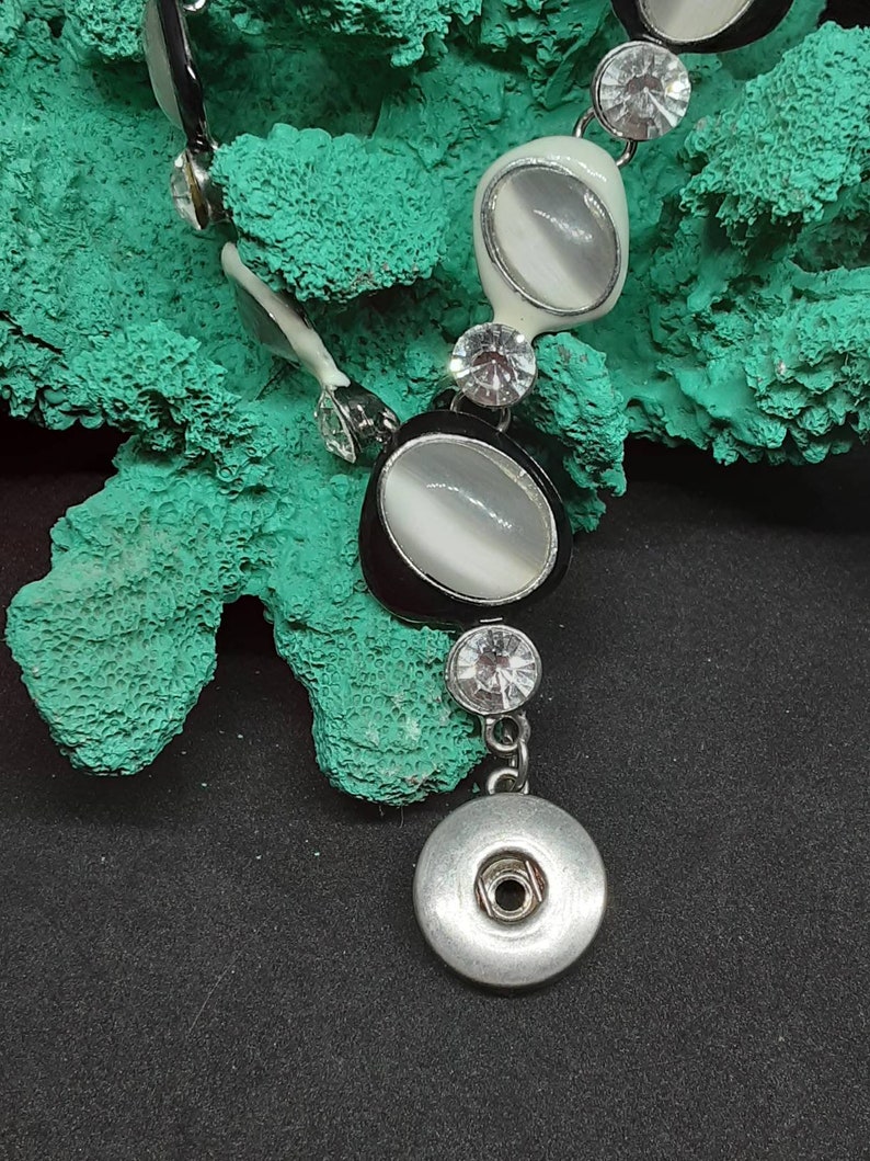 rhinestone Snap necklace 18 inch long snap necklace snap jewelry black and white snap necklace
